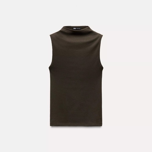 Zara Dark Brown High Neck Sleeveless Top - Picture 1 of 2